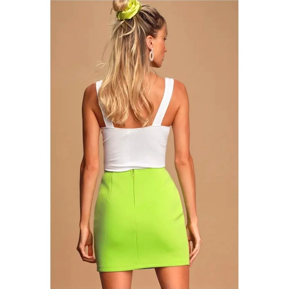 Lulus‎ Women XS She's Bold Neon Green Mini Skirt Bodycon High Waist Scuba Knit